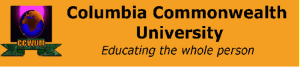 A banner with the words columbia community university in black.